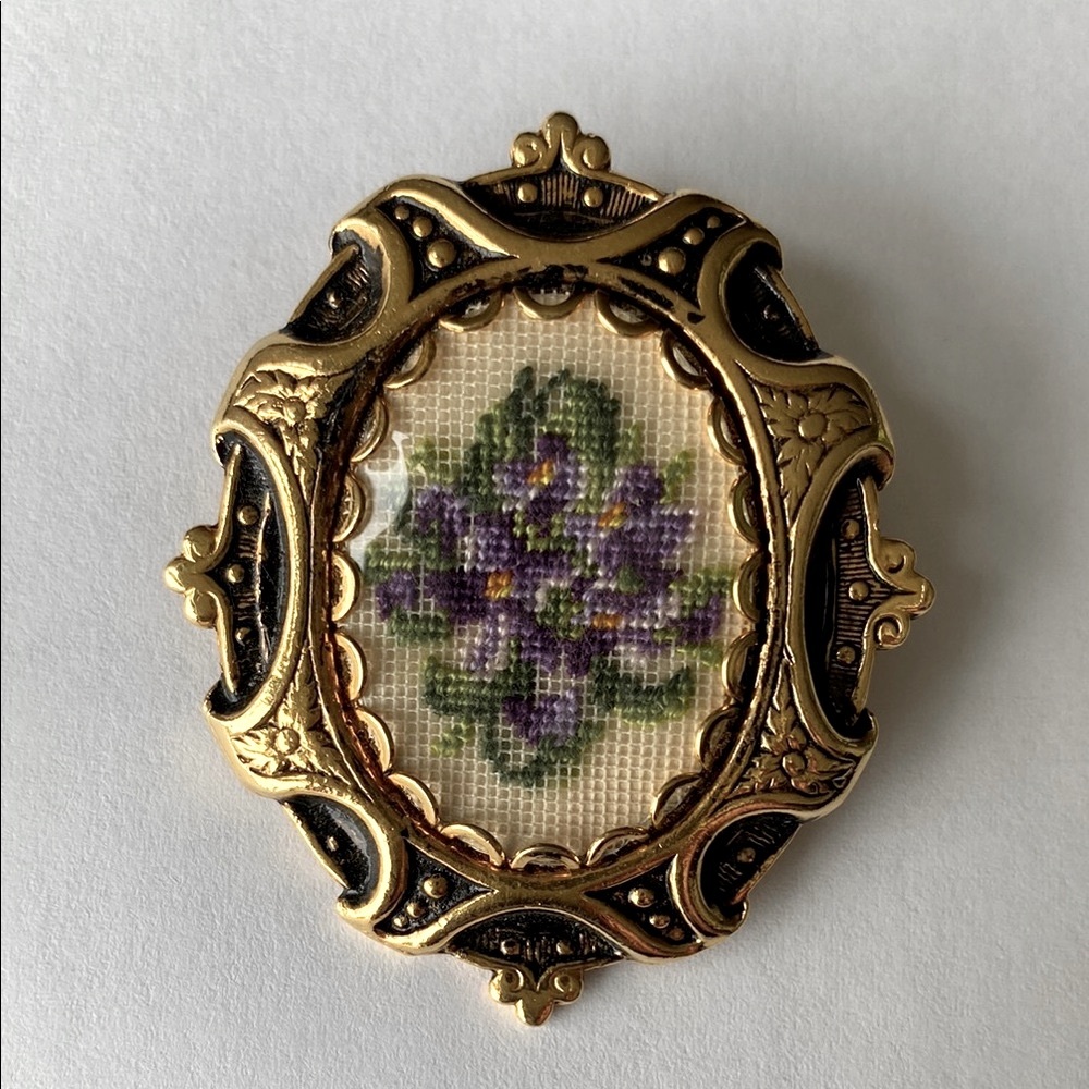 Vintage Convertible Petitepoint Floral Brooch and Pendant